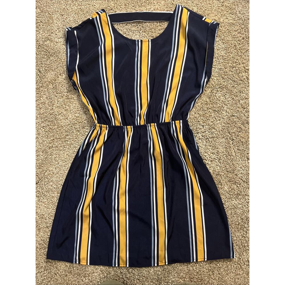 Dusty Rose Dress/Blue Gold/Stripes/Pockets/Sleeveless/ Size Small